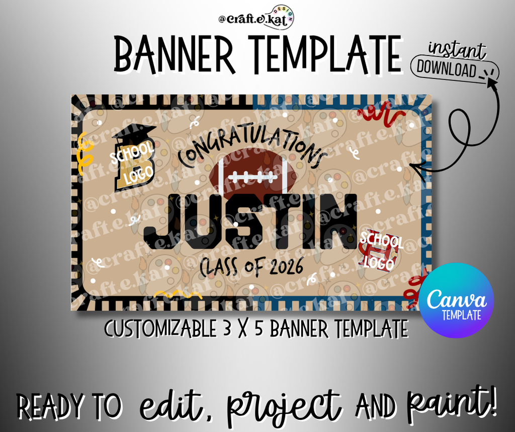 Graduation Banner - Sports - Instant Digital Download - Canva Template