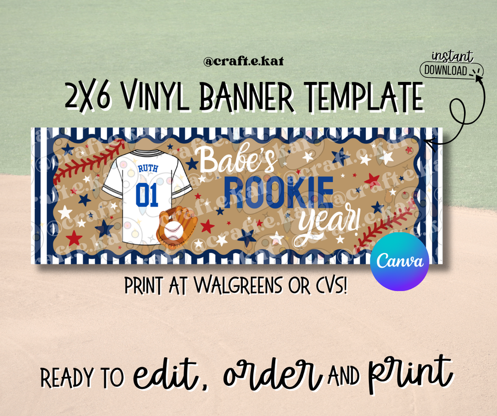 Rookie Year - First Birthday - Banner - Print Template | 2x6 Vinyl Party Template (Digital Download)